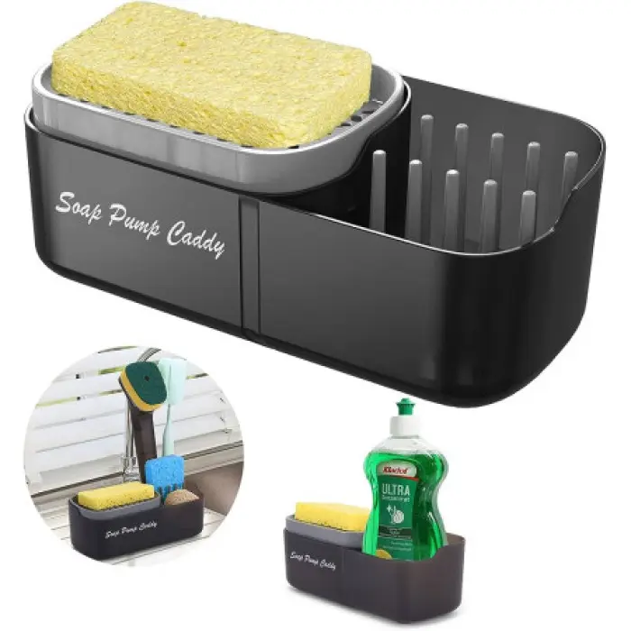 Контейнер-диспенсер для кухні. Дозатор для миючого засобу Soap Pump Caddy Чорний - Зображення 2