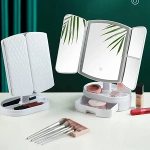 Косметичне потрійне дзеркало з підсвічуванням від USB, Дзеркало для макіяжу сенсорне з підставкою TPSP