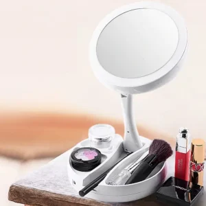 Кругле дзеркало з LED підсвічуванням для макіяжу 2 в 1 зі збільшенням