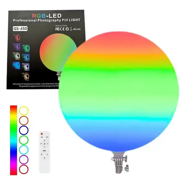 Кругла світлодіодна лампа 45см RGB-LED Fill Light GS-450 кольорова з пультом для фото та відео - Зображення 6