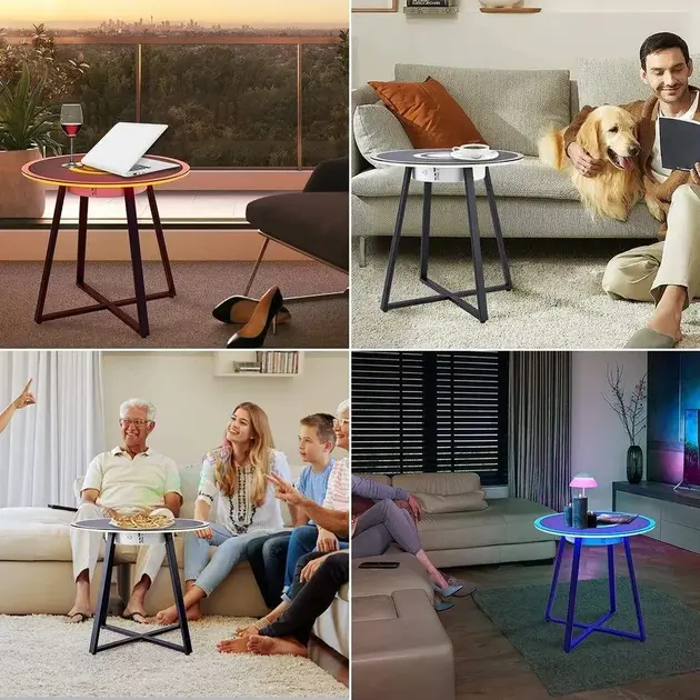 Круглий скляний музичний журнальний столик з підсвічуванням, підзарядка, Bluetooth - Зображення 2