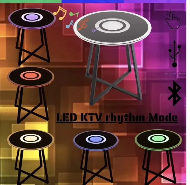 Круглий скляний музичний журнальний столик з підсвічуванням, підзарядка, Bluetooth - Зображення 4