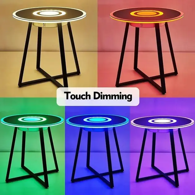 Круглий скляний музичний журнальний столик з підсвічуванням, підзарядка, Bluetooth - Зображення 6