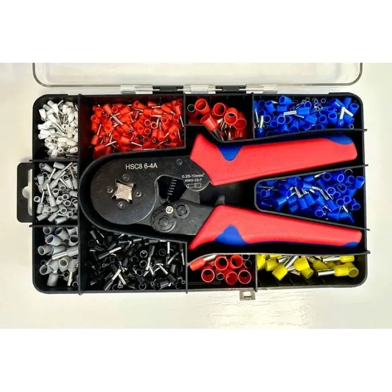 Кримпер 4 кулачки (HSC8-4A) / кліщі обтискні + набір наконечників - 1200 шт - Зображення 4