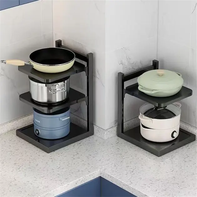 Кухонна полиця для зберігання каструль на 3 рівні для зберігання каструль регульована - Зображення 4