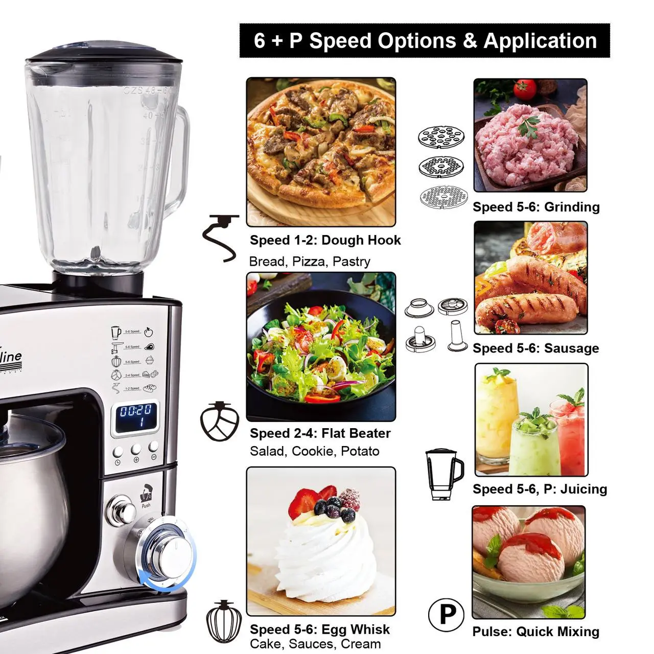 Чорний Кухонний комбайн Zepline 4200 Вт 7в1 на 6 літрів ZP-135 з дисплеєм - Зображення 4