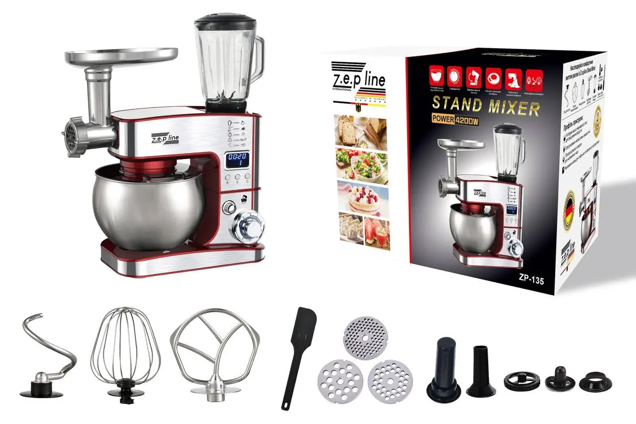 Чорний Кухонний комбайн Zepline 4200 Вт 7в1 на 6 літрів ZP-135 з дисплеєм - Зображення 7