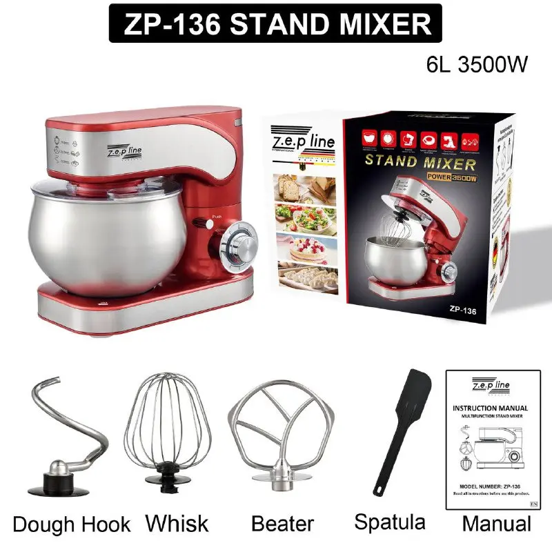 Кухонний тістоміс міксер 4в1 3500 Вт на 6 літрів Zepline з нержавіючої сталі ZP-136 - Зображення 5