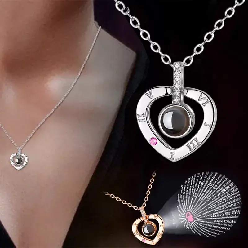 Кулон підвіска з проекцією I love you Я тебе люблю 100 мовами світу у формі серця - Зображення 3