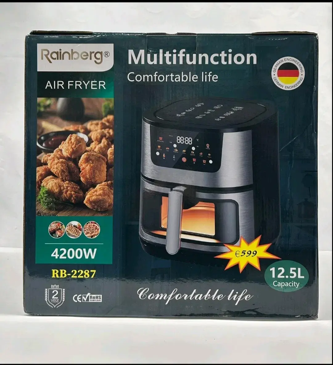 Аерофритниця Rainberg RB-2287 Потужна фритюрниця 4200 Вт Аерогриль для приготування без олії Фритюрниця 12,5 л - Зображення 4