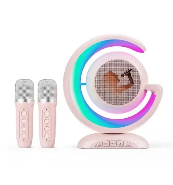 Лампа-нічник з бездротовою bluetooth колонкою RGB підсвічуванням та двома мікрофонами в комплекті для караоке YS-110 - Зображення 2