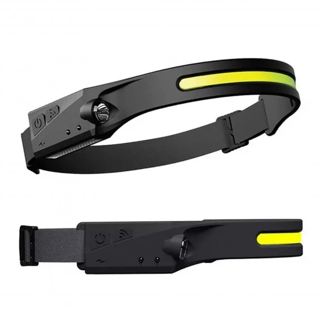 Легкий налобний ліхтар LED+COB з датчиком руху та червоним світлом (чорний) - Зображення 3