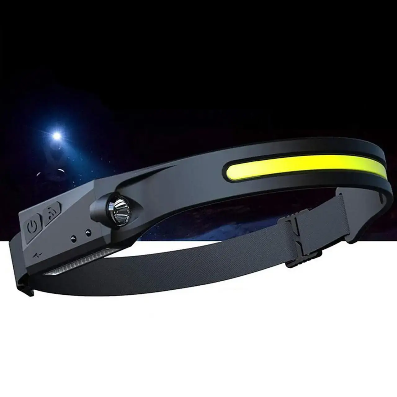 Легкий налобний ліхтар LED+COB з датчиком руху та червоним світлом (чорний)