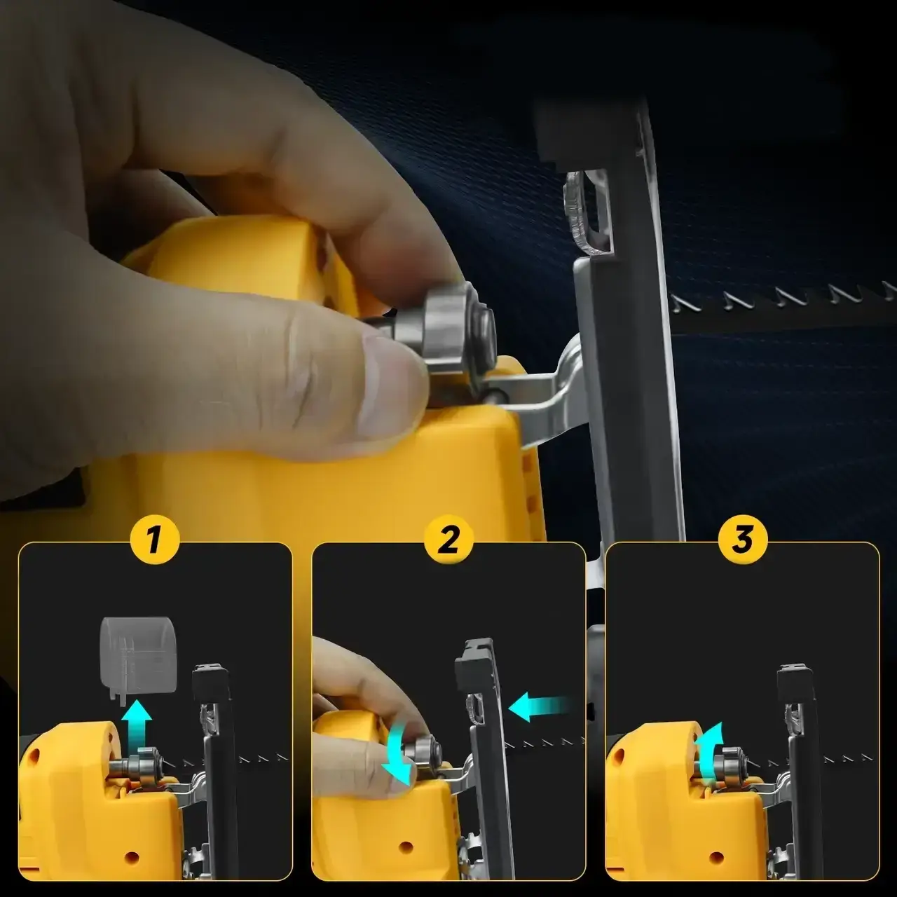 Лобзик з 2 акумуляторами 20V з LED підсвічуванням та нахилом 0-45° у пластиковому кейсі Жовтий - Зображення 6