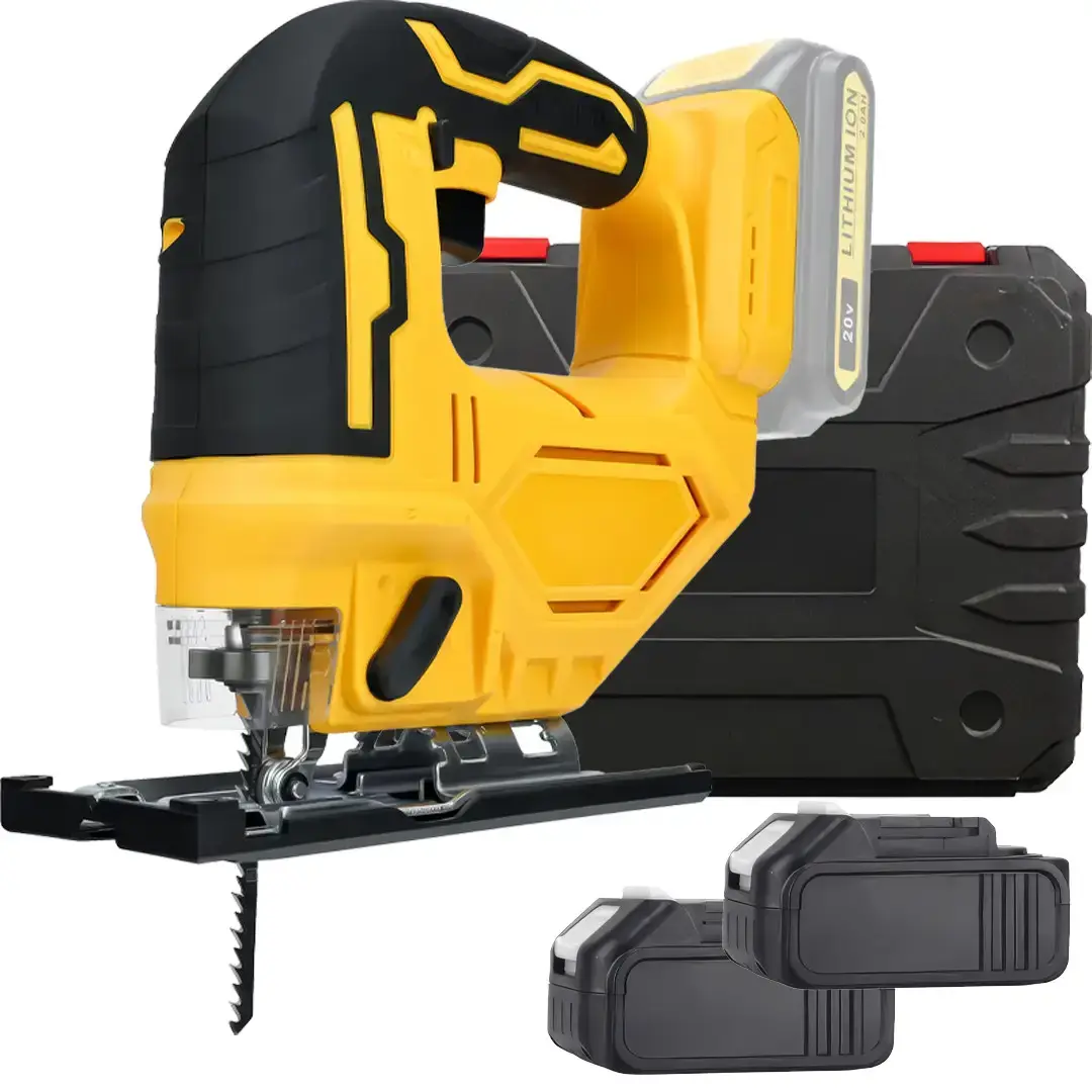 Лобзик з 2 акумуляторами 20V з LED підсвічуванням та нахилом 0-45° у пластиковому кейсі Жовтий - Зображення 2