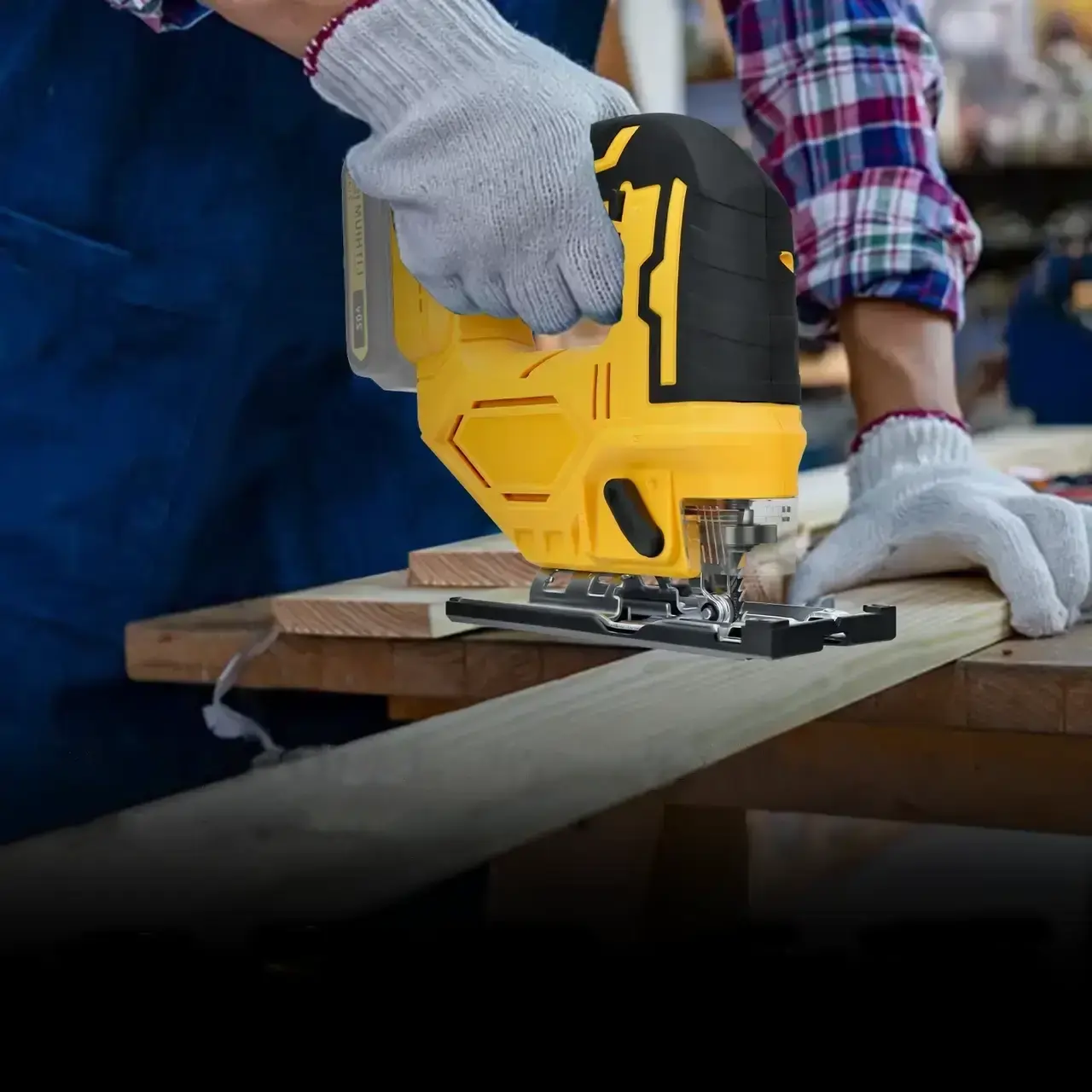 Лобзик з 2 акумуляторами 20V з LED підсвічуванням та нахилом 0-45° у пластиковому кейсі Жовтий - Зображення 4