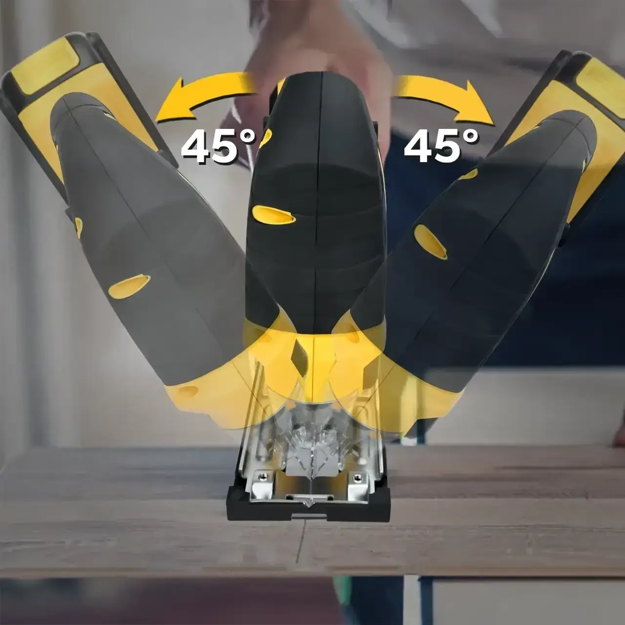 Лобзик з 2 акумуляторами 20V з LED підсвічуванням та нахилом 0-45° у пластиковому кейсі Жовтий - Зображення 5
