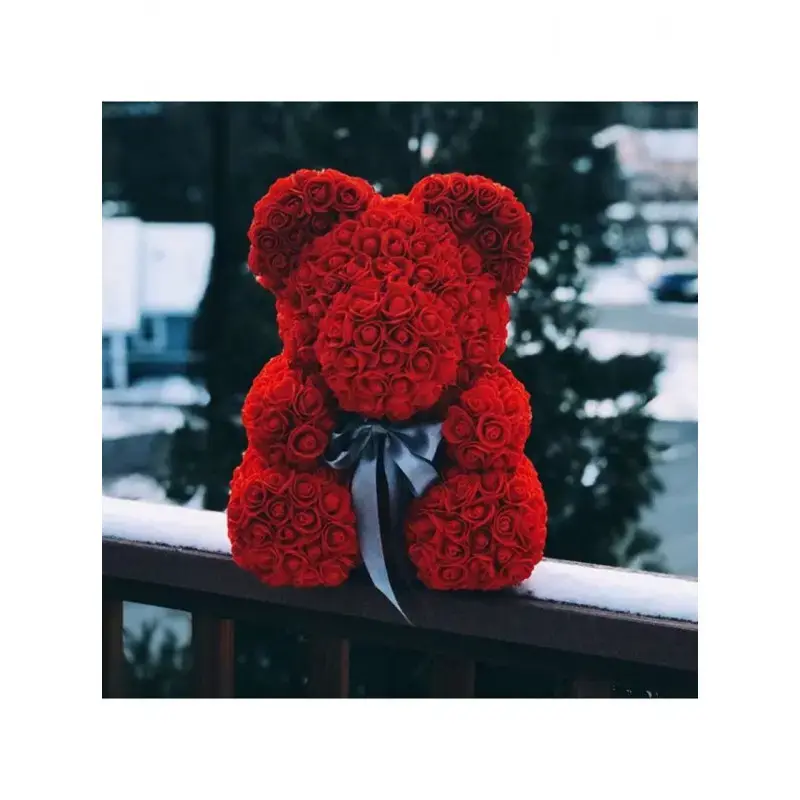 Ведмедик з троянд у подарунковій коробці 25 см ЧЕРВОНИЙ - Зображення 6