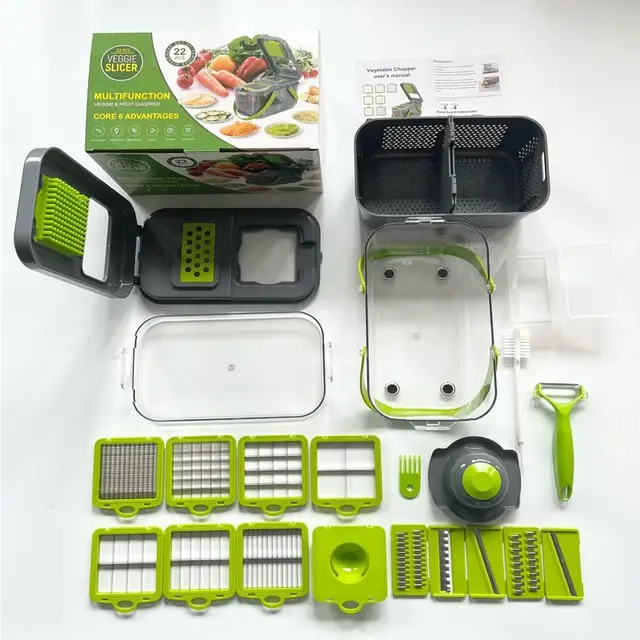 Багатофункціональна овочерізка 22 в 1 із друшляком, кошиком і контейнером, швидкісним подрібнювачем для їжі - Зображення 4