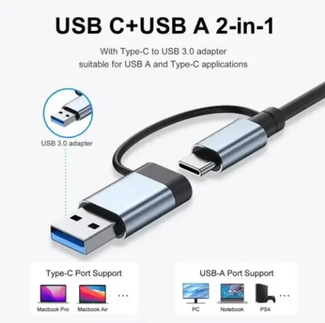 Мультифункціональний USB-хаб 8 в 1, універсальний адаптер, концентратор із входом Type-C, кардрідер, HDTV+PD+USB 3.0+SD+TF+Type-C - Зображення 4