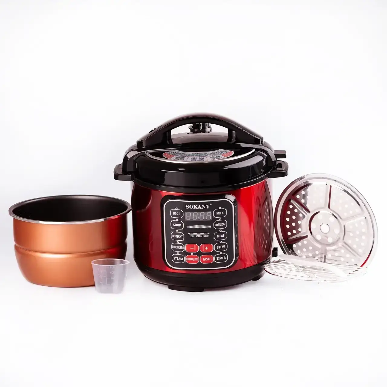 Мультиварка електрична на 5 л потужністю 1000 Вт. Sokany SK-2402 Червона Скороварка на 10 програм - Зображення 3