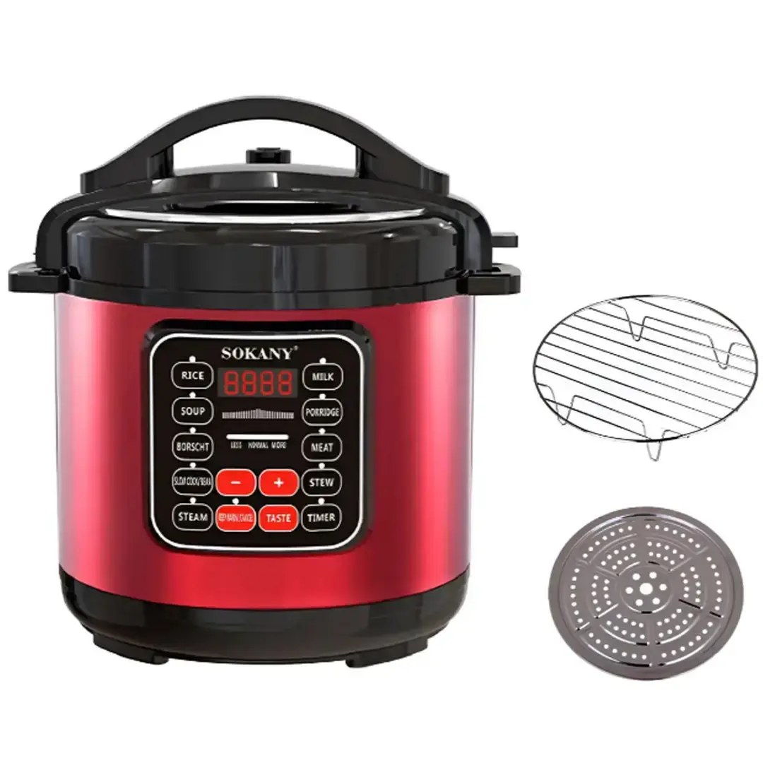 Мультиварка електрична на 5 л потужністю 1000 Вт. Sokany SK-2402 Червона Скороварка на 10 програм - Зображення 2