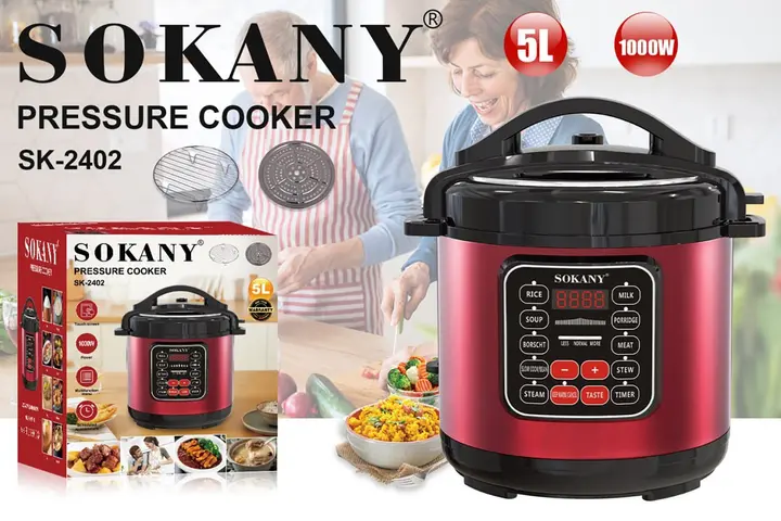 Мультиварка електрична на 5 л потужністю 1000 Вт. Sokany SK-2402 Червона Скороварка на 10 програм - Зображення 4