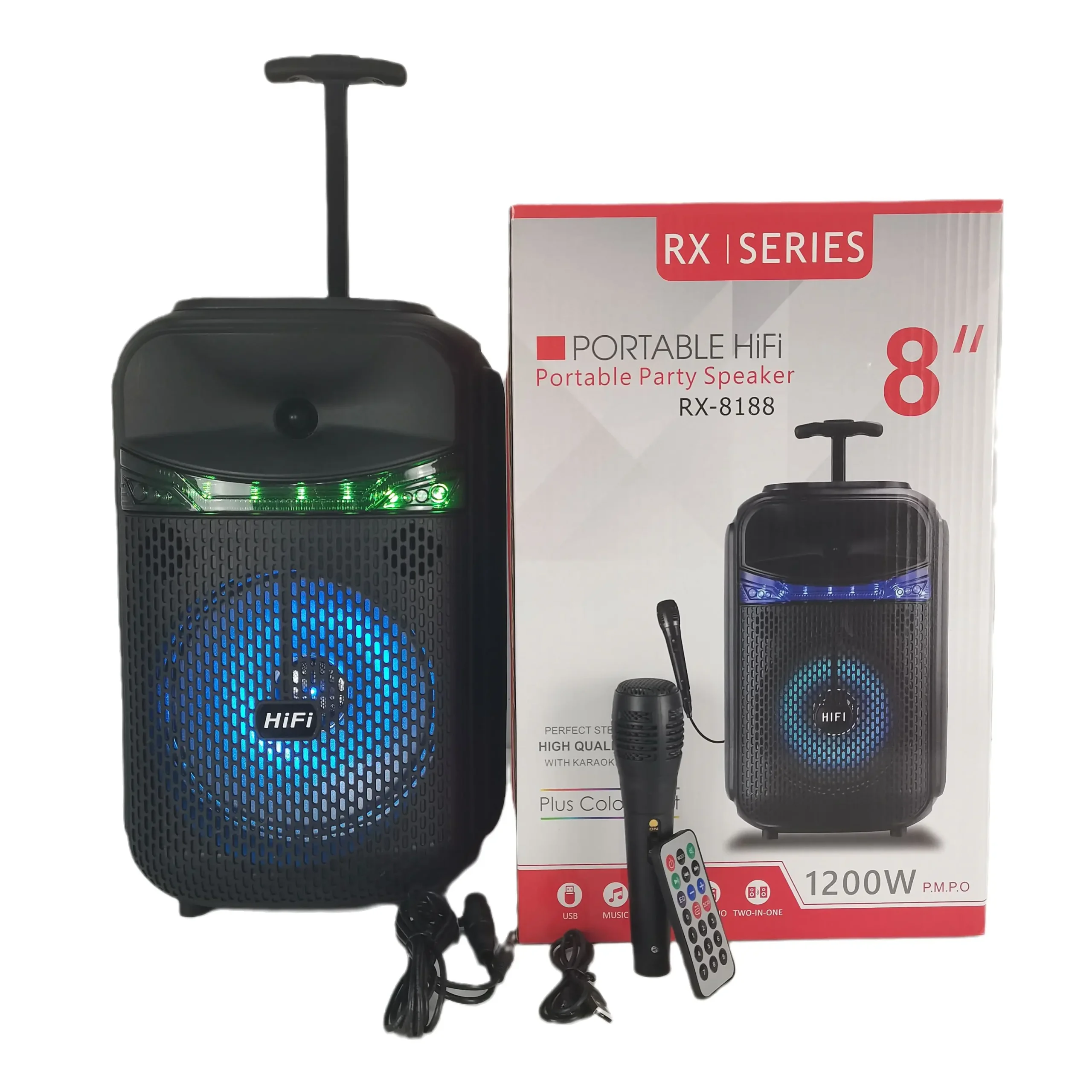 Музична колонка-радіо колонка з підсвідченням BLUETOOTH RX-8188 1200 ВТ із мікрофоном - Зображення 5