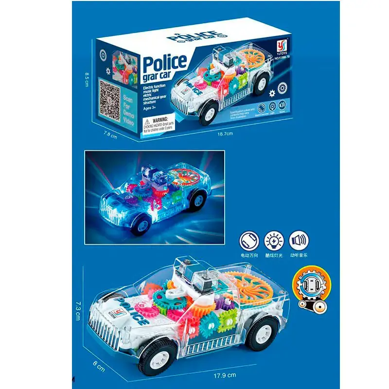 Музична машинка YJ388-70, поліція, 18см, шестерні, музика, звук, світло, їздить, 2 режими - Зображення 4