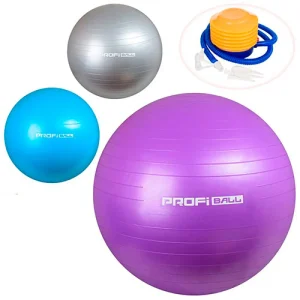 М’яч для фітнесу MS 1541 Фітбол з ножним насосом 3 кольори