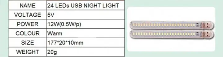 Міні ліхтарик на 24 світлодіоди, USB лампа, LED світильник (тепле жовте світло) - Зображення 7