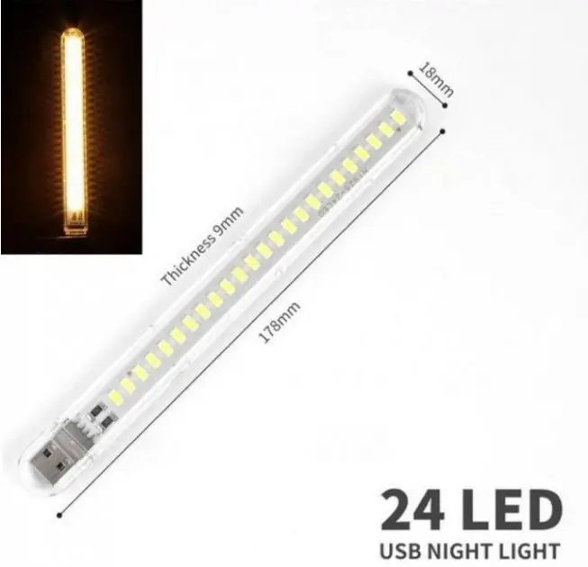 Міні ліхтарик на 24 світлодіоди, USB лампа, LED світильник (тепле жовте світло) - Зображення 2