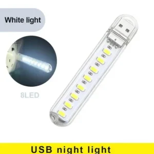 Міні ліхтарик на 8 світлодіодів, USB лампа, LED світильник (холодне біле світло)