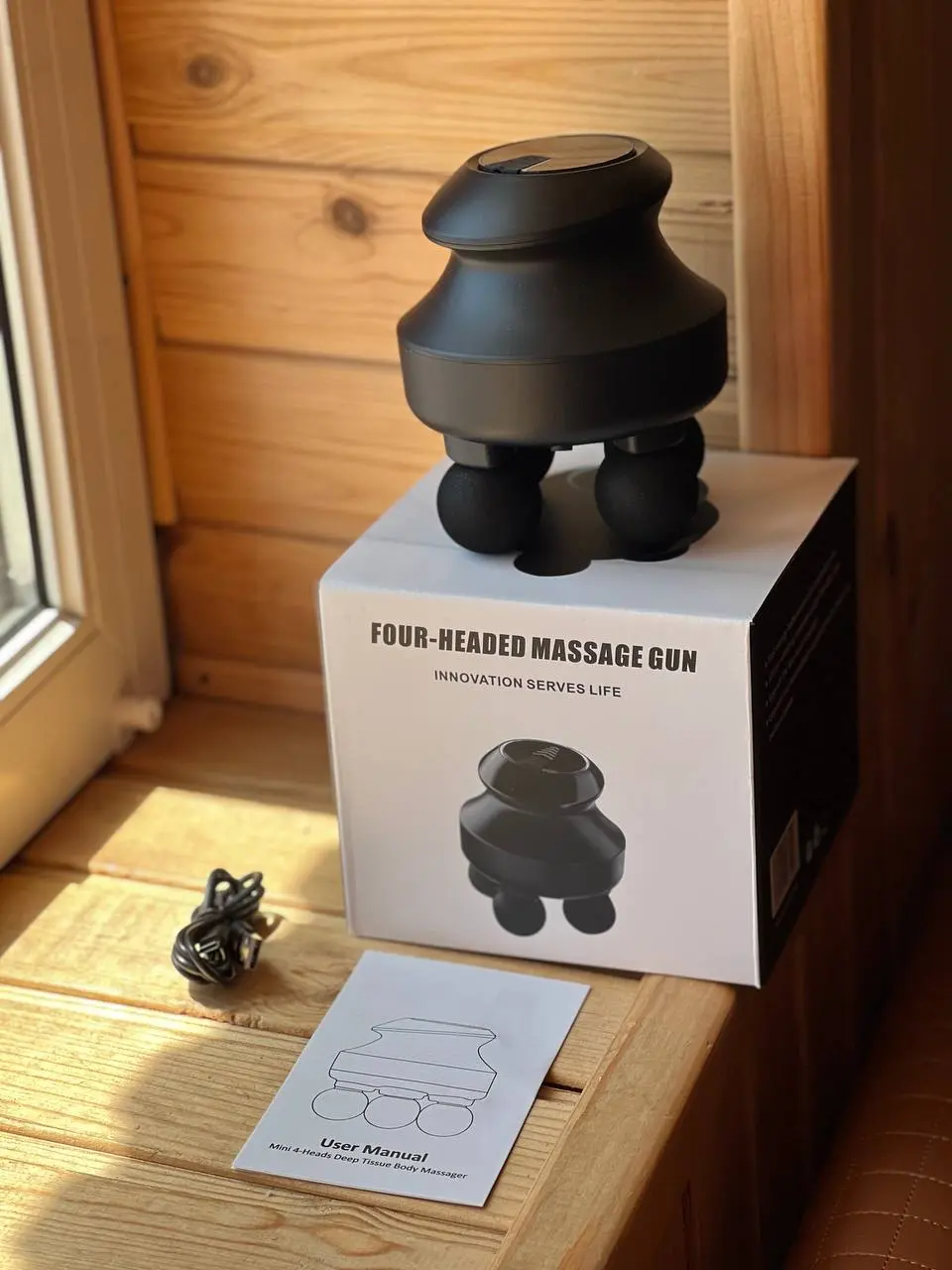 Мінімасажер для глибоких тканин / Електричний ручний масажер з 4 головками для м'язів спини, шиї, голови