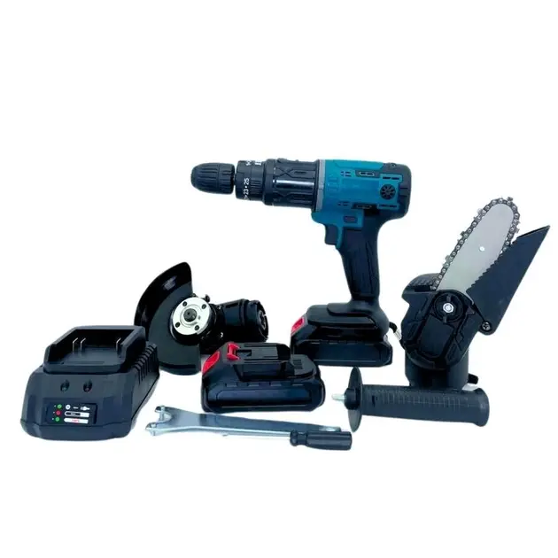 Набір акумуляторних електроінструментів 3в1 шуруповерт турбінка міні пила з 2 акумуляторами в кейсі - Зображення 2
