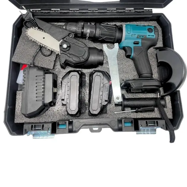 Набір акумуляторних електроінструментів 3в1 шуруповерт турбінка міні пила з 2 акумуляторами в кейсі - Зображення 6