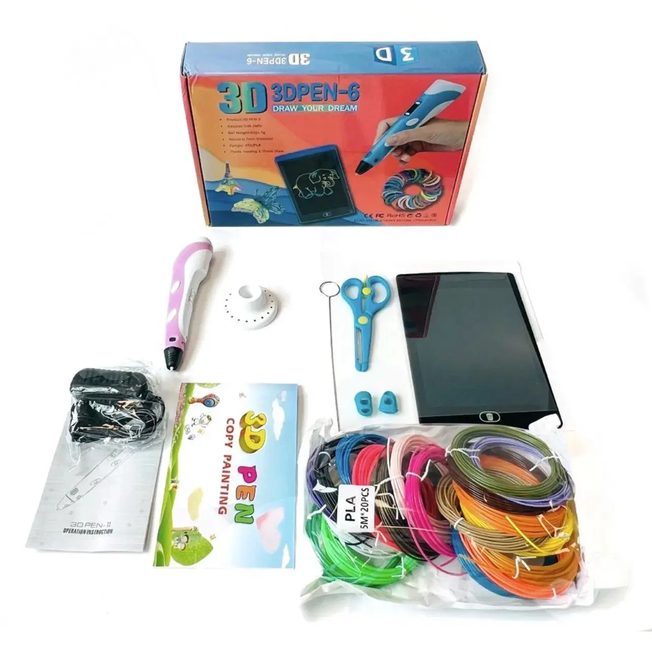 Набір для творчості 3D 3D ручка Pen-6 c LCD дисплеєм + графічний планшет + трафарети + 100 м пластику в комплекті - Зображення 3