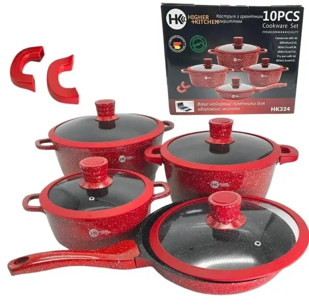 Набір каструль з антипригарним покриттям HK-324 10 предметів - Зображення 8