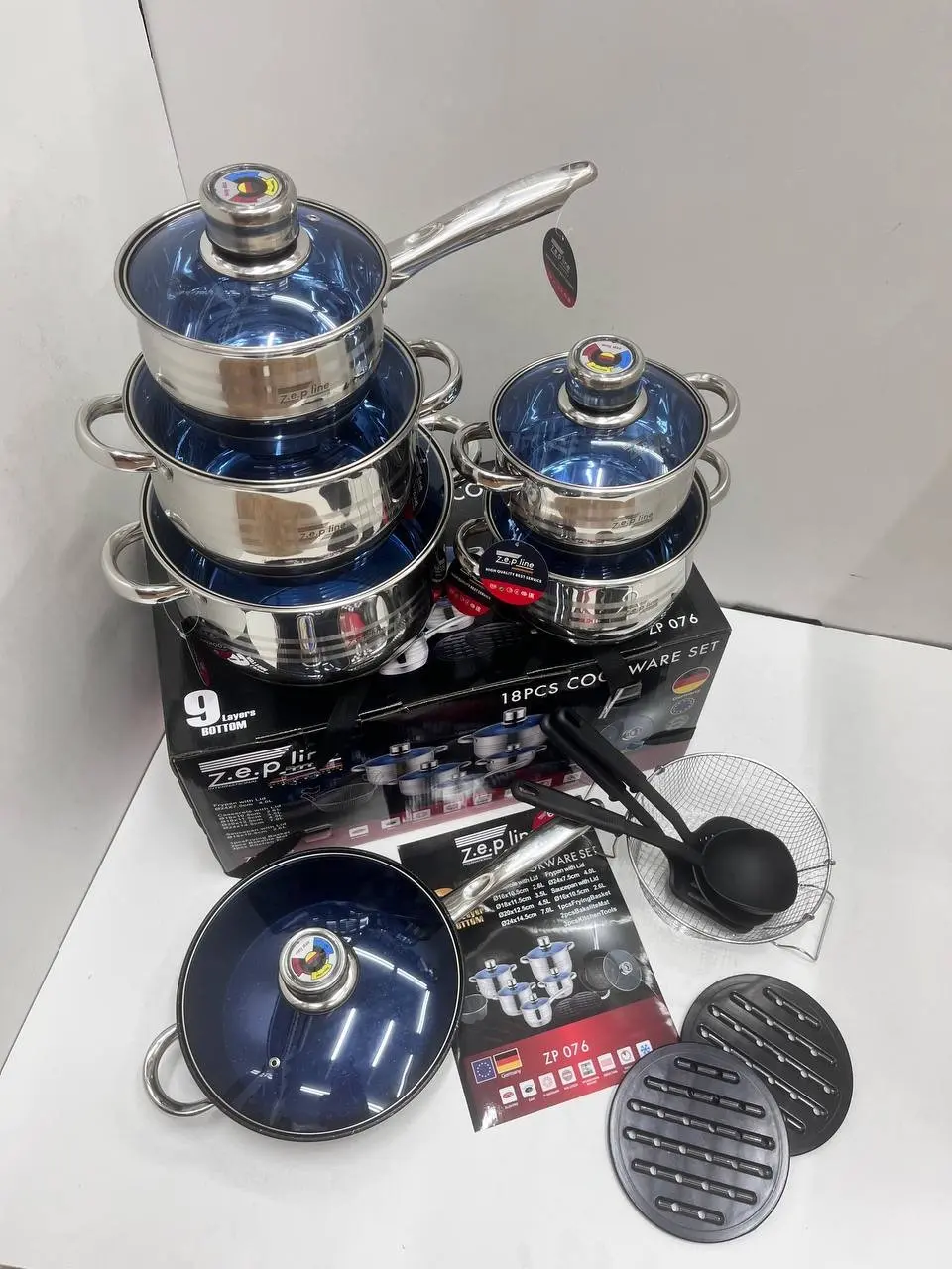Набір каструль із нержавіючої сталі Zepline ZP-076 18 предметів - Зображення 4