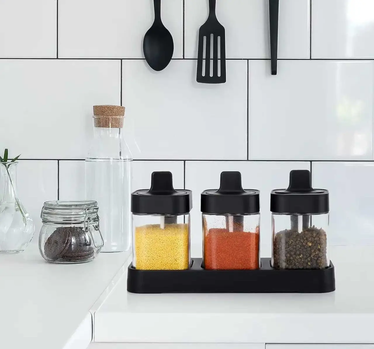 Набір контейнерів для зберігання приправ та спецій з ложкою Seasoning Bottle Set 3 відсіку по 400 мл - Зображення 2