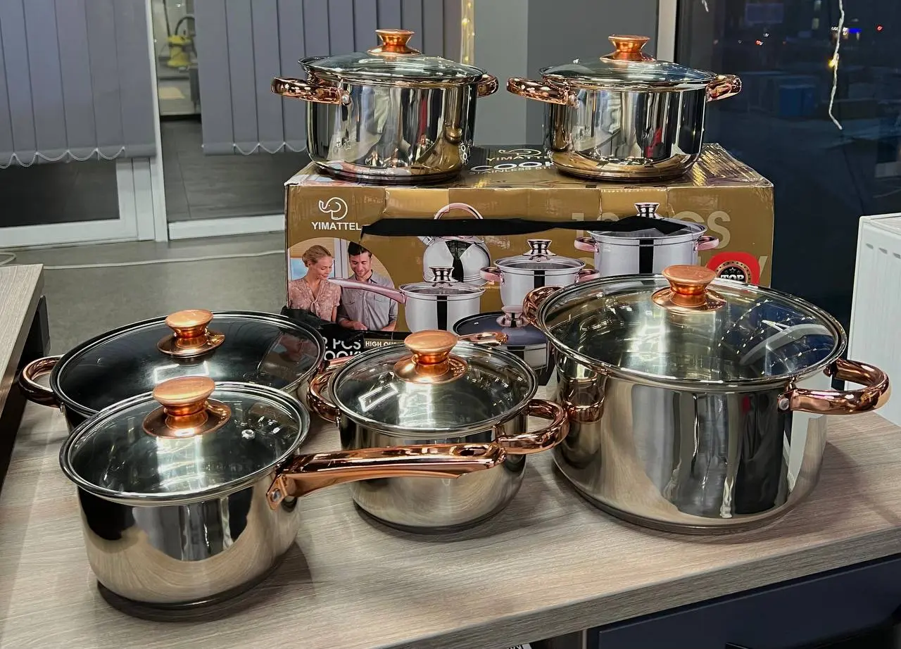 Набір кухонного посуду з нержавіючої сталі Yimattel 12 предметів з індукційним дном - Зображення 3
