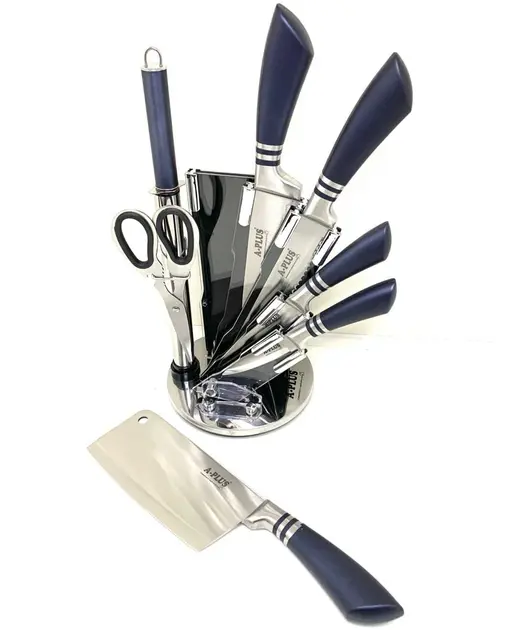 Набір кухонних ножів на підставці, що крутиться A-Plus KF-1004 (8 предметів) - Зображення 2