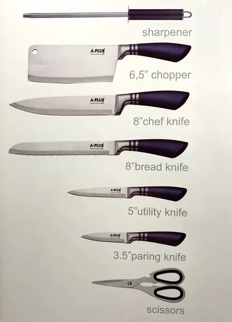 Набір кухонних ножів на підставці, що крутиться A-Plus KF-1004 (8 предметів) - Зображення 5