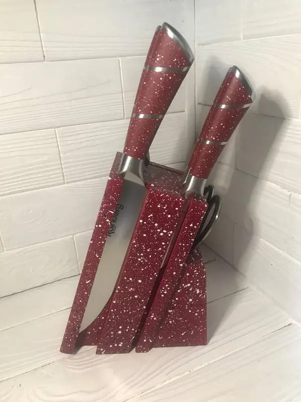 Набір кухонних ножів Rainberg RB-8805 8 в 1 із нержавіючої сталі на дерев'яній підставці, ножі для кухні - Зображення 8