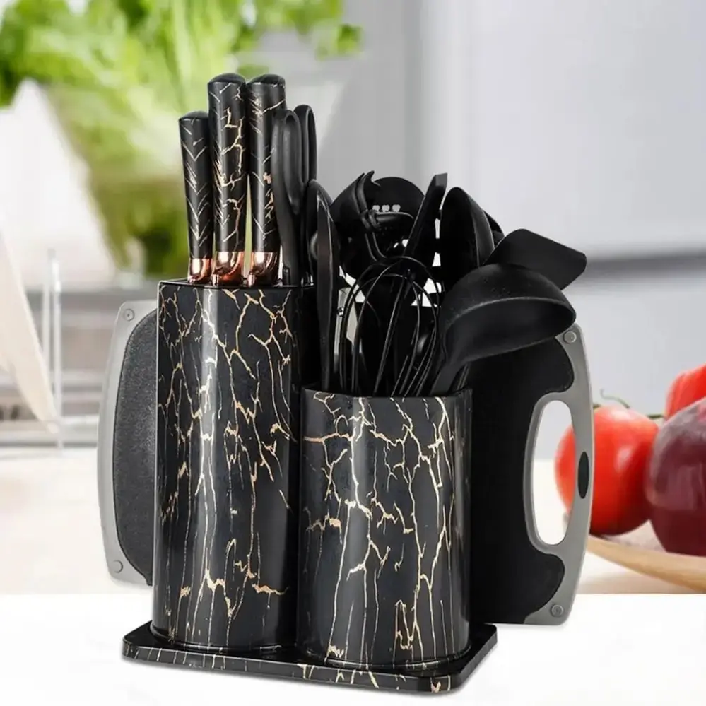 Набір кухонного приладдя 25 предметів з подвійною підставкою обробною дошкою набором ножів прихватками - Зображення 9