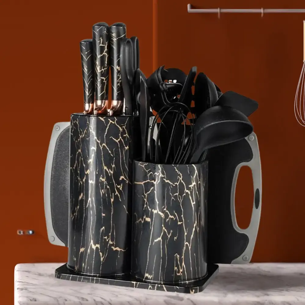 Набір кухонного приладдя 25 предметів з подвійною підставкою обробною дошкою набором ножів прихватками - Зображення 2