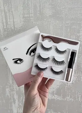 Набір накладні магнітні вії+підводка+пінцет Magnetic lashes 3 пари магнітів - Зображення 3
