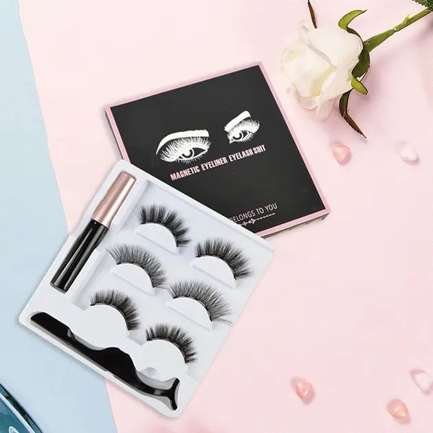 Набір накладні магнітні вії+підводка+пінцет Magnetic lashes 3 пари магнітів - Зображення 5