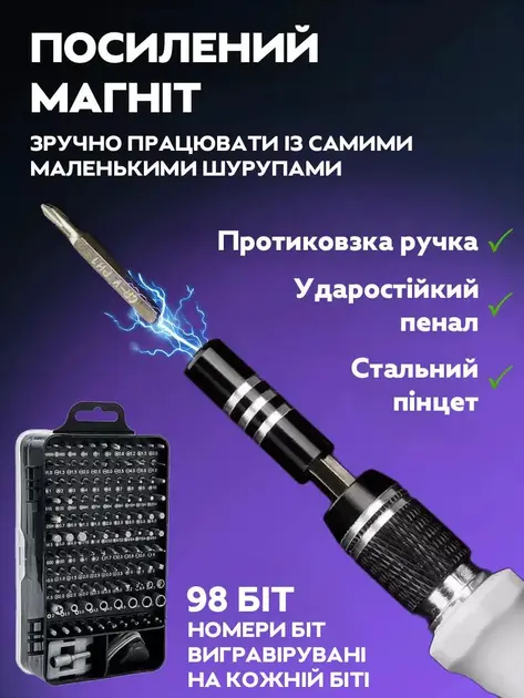 Набір викруток UKC 115 в 1 для ремонту електроніки в боксі - Зображення 6