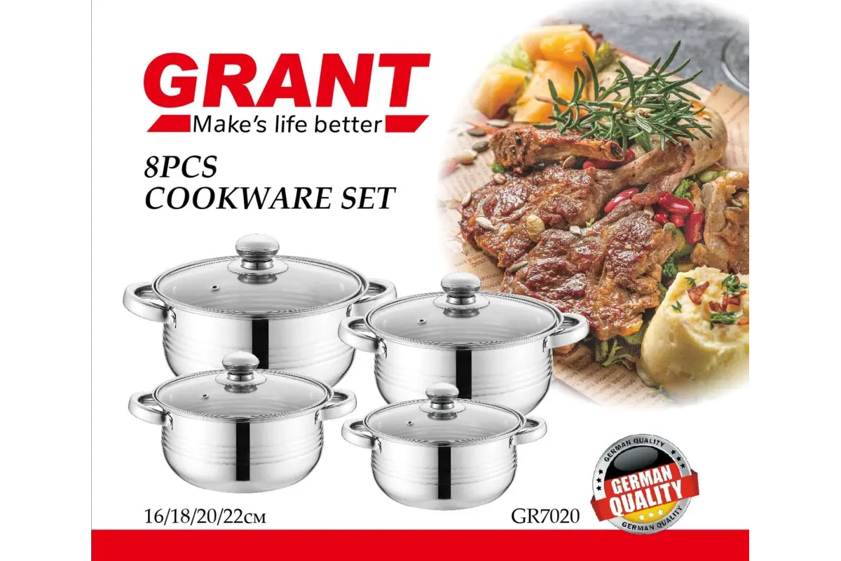 Набір посуду Unique UN-7020 8 предметів / Каструлі з нержавіючої сталі / Скромні термостійкі кришки - Зображення 4